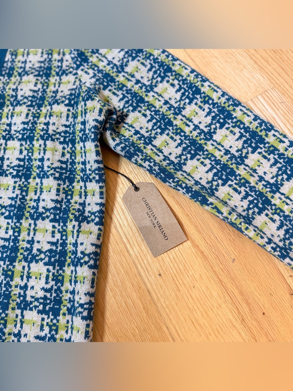 Christian Siriano NWT Plaid Open Front Long Cardigan Sweater Teal Multi L Preppy - Picture 8 of 12